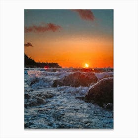 Restless Sea, Sunset, Oil Painting Canvas Print