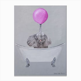 Elephant With Bubblegum In Bathtub Canvas Print