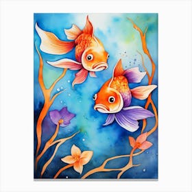 Twin Goldfish Watercolor Painting (62) Canvas Print