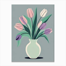 Green Tulips Vase Art (5) Canvas Print