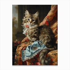 Rococo Inspired Painting Of A Brown Cat Canvas Print