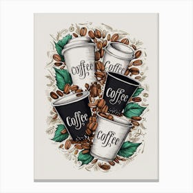 Coffee Cups And Leaves 1 Canvas Print