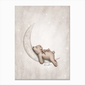 Sweet Dreams Bear On The Moon Canvas Print