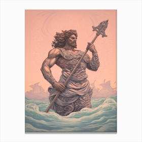  Drawing Of Poseidon Standing On An Ocean Wave 2 Canvas Print