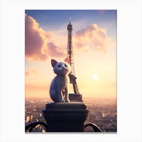 Cat In Paris in front of the Eiffel Tower v1 Canvas Print