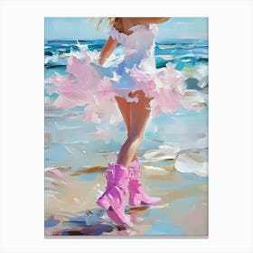 Girl In Pink Boots On The Beach Canvas Print