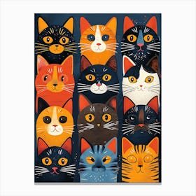 Cats In A Row 3 Canvas Print