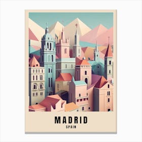 Madrid City Travel Poster Spain Low Poly (26) Canvas Print
