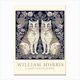 William Morris  Inspired  Classic Cats Brown And White Blue Canvas Print