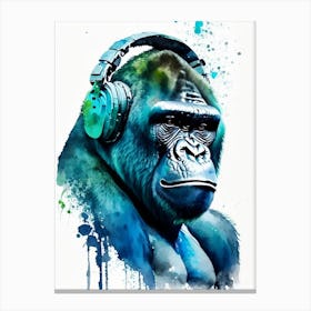 Gorilla With Headphones Gorillas Mosaic Watercolour 2 Canvas Print