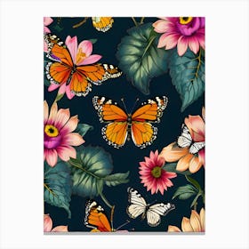 Seamless Pattern With Butterflies And Flowers 14 Canvas Print