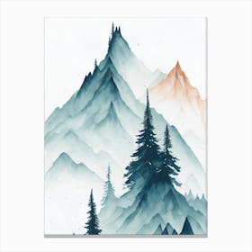Mountain And Forest In Minimalist Watercolor Vertical Composition 221 Canvas Print