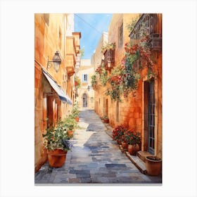Valletta Malta In Autumn Fall, Watercolour 1 Canvas Print