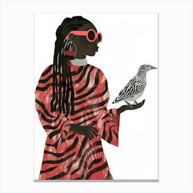 Illustration Of A Woman Holding A Bird Canvas Print