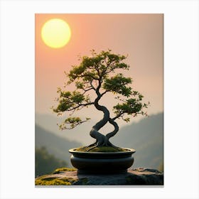 Bonsai Tree At Sunset Canvas Print