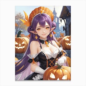 Sexy Girl With Pumpkin Halloween Painting (10) Canvas Print