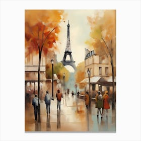 Paris city countryside, cafes, people, trees, old autumn oil paints. Faded colours.11 Canvas Print