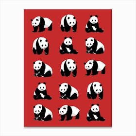 Panda Bears Pattern on Red Canvas Print