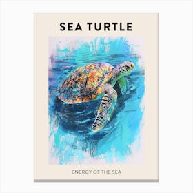 Colourful Mixed Media Sea Turtle Poster 2 Canvas Print