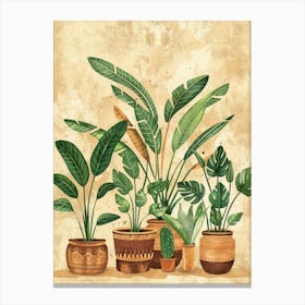 Watercolor Plants In Pots Canvas Print