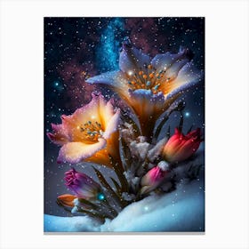 Colorful Flowers In The Snow Canvas Print