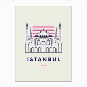 Navy And Pink Minimalistic Line Art Istanbul Canvas Print