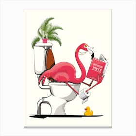 Flamingo Reading On Toilet Canvas Print