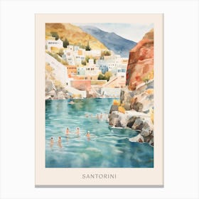 Swimming In Santorini Greece Watercolour Poster Canvas Print