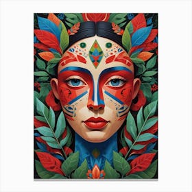 Folk Abstract Face Illustration 3 Art Print (1) Canvas Print