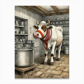 Cow In Kitchen Canvas Print