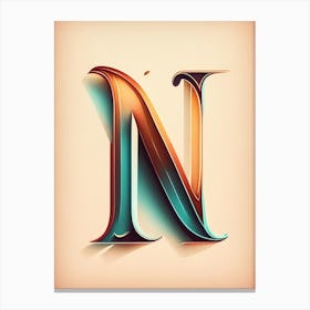 N, Letter, Alphabet Retro Drawing 4 Canvas Print