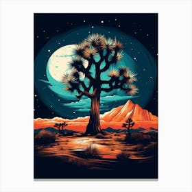 Joshua Tree With Starry Sky At Night In Retro Illustration Style (4) Canvas Print