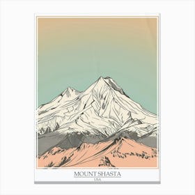 Mount Shasta Usa Color Line Drawing 2 Poster Canvas Print