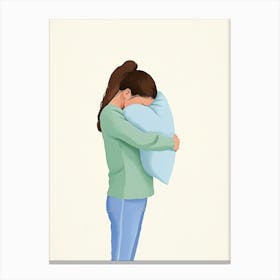 Woman Hugging Pillow Canvas Print