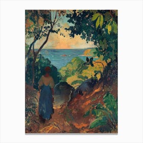 Woman Walking Along A Path Canvas Print