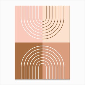 Abstract Rainbow Line and Blocks II in Brown Beige Peach Midcentury Modern Canvas Print