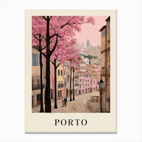 Porto Portugal 4 Vintage Pink Travel Illustration Poster Canvas Print