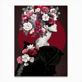 Beauty Lady I - Elegant feminine collage with red and white flowers Stampe su tela