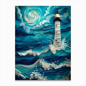 Lighthouse In The Ocean Canvas Print