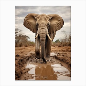 African Elephant Muddy Foot Prints Realism 2 Canvas Print