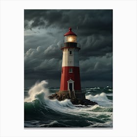 Lighthouse In The Storm 1 Canvas Print