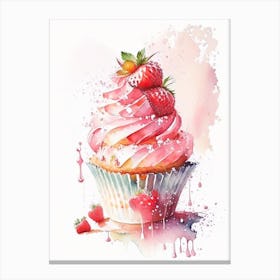 Strawberry Cupcakes, Dessert, Food Storybook Watercolours Canvas Print
