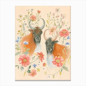 Folksy Floral Animal Drawing Yak 3 Canvas Print