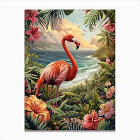 Greater Flamingo Greece Tropical Illustration 7 Canvas Print