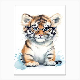 Smart Baby Tiger Wearing Glasses Watercolour Illustration 1 Canvas Print