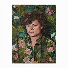 Floral Handpainted Portrait Of Harry Styles 1 Canvas Print