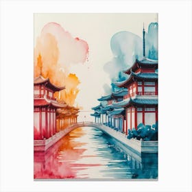 Watercolor Of Chinese Buildings Canvas Print