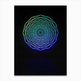 Neon Blue and Green Abstract Geometric Glyph on Black n.0273 Canvas Print