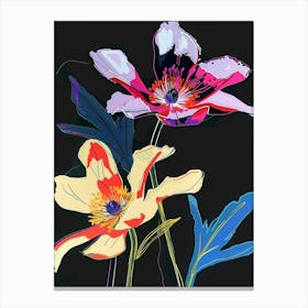 Neon Flowers On Black Anemone 3 Canvas Print