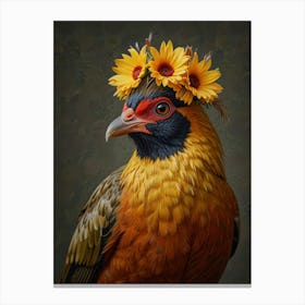 Pheasant With A Flower Crown European Robin 2 Canvas Print